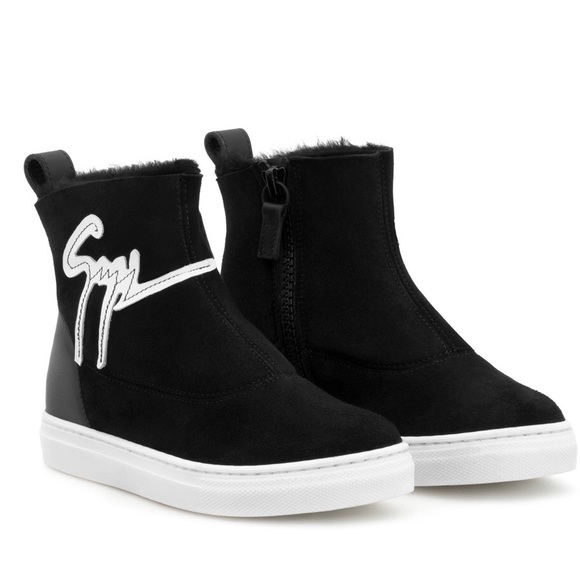 GIUSEPPE ZANOTTI Kids Black Logo 🐑 Furry Sneaker - Picture 3 of 5